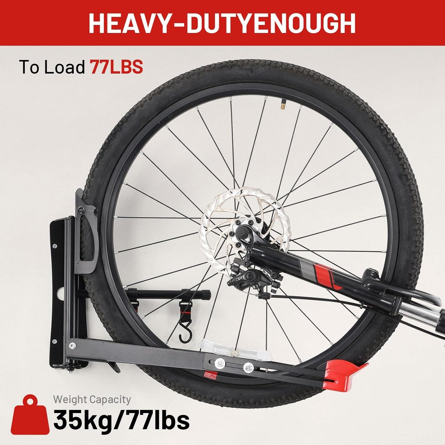 Bike Wall Mount Rack Adjustable & Foldable Garage Bike Rack with Swivel Design & 2 Storage Hooks, Fits 20"-29" Bikes, Holds Up to 77 lbs, Easy Install & Space-Saving Bike Storage 1 Pack