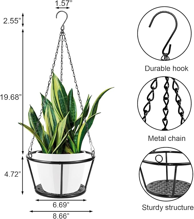 ARTORA 2 Pack Metal Plant Hanger, Modern Plant Hanging Basket Decorative Black Plant Pot Holder Flower Planter Hanging Chain for Balcony Porch Indoor Outdoor Home Decor (Black 2PCS)
