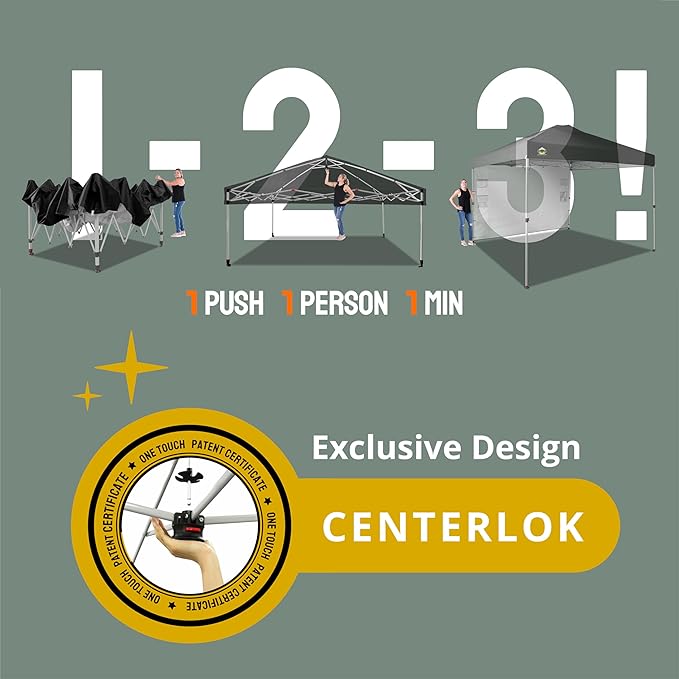 CROWN SHADES 10x10 Pop Up Canopy with 1 Side Wall - Beach Tent with One Push Setup - Outdoor Sun Shade for Events, Parties, Camping - Gazebo with STO-N-Go Cover Bag (Black)