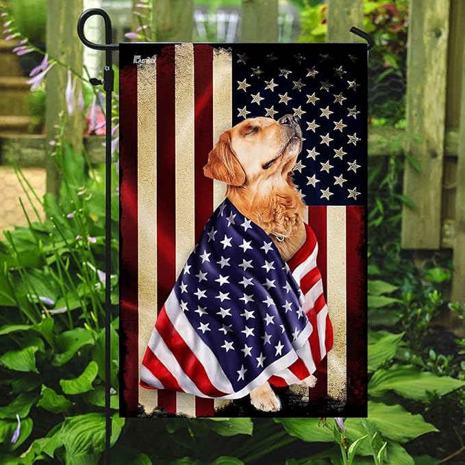 FLAGWIX Golden Retriever Flag - Outdoor Dog Lover Decorations, Garden Flag (11.5" x 17.5"), Heavy-duty Canvas Patriot Flag Golden Retriever Garden Decor