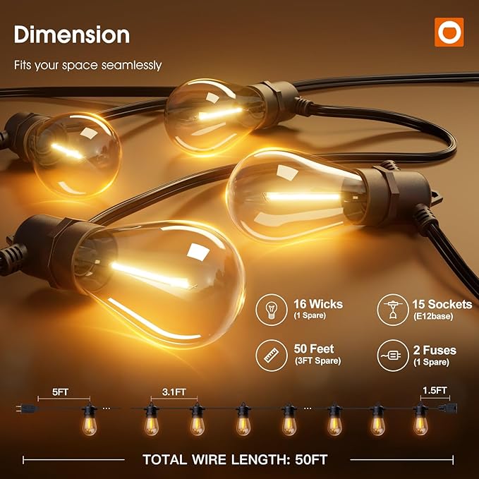 addlon 50FT LED Outdoor String Lights with Edison Shatterproof Bulbs, Weatherproof Strand, Commercial Grade Patio Lights, Decorative for Garden or Patio, Black