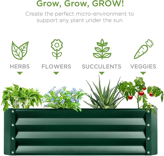Best Choice Products 6x3x1ft Outdoor Metal Raised Garden Bed Box Vegetable Planter for Vegetables, Flowers, Herbs, and Succulents - Dark Green