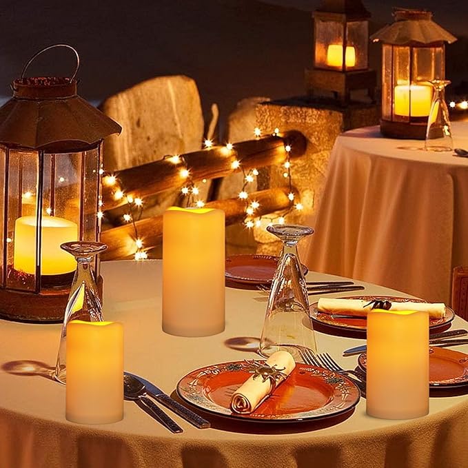 Flickering Flameless LED Candles with 10-Key Remote & Timer, Waterproof Outdoor Indoor f Battery Operated Candles for Home/Wedding/Festival Décor Set of 2 (D3 x H5.5) Ivory