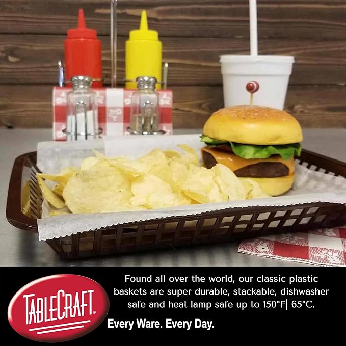 TableCraft C1074Y Oval Cash and Carry Basket, Yellow, Stackable Plastic Food Baskets, 9.31" x 6.18" x 1.88", Pack of 12, Dishwasher Safe