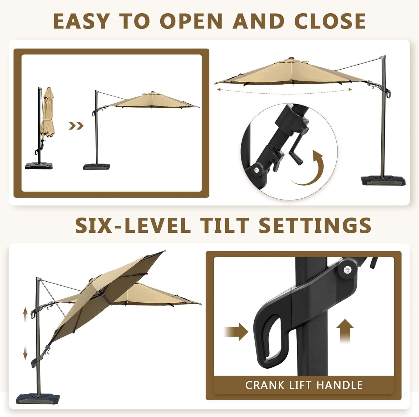 Abba Patio 10FT Vienna Offset Patio Umbrella Outdoor Cantilever Umbrella with 360° Rotation Design and Easy Tilt Adjustment UV 50+ Protection 8 Ribs for Backyard Garden Deck Pool Patio, Brown