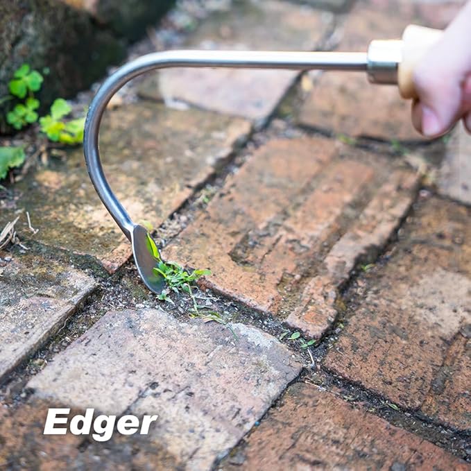 Berry&Bird Weed Puller Tool, Crack Weeder Cultivator Garden Hand Tools, Durable Curved Head Hook & Wooden Handle, Garden Digging, Edging, Planting Remover Tool for Patio Lawn Yard Moss Terrace Paving