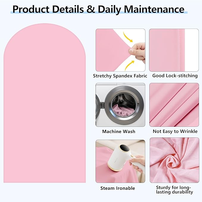 HEMMOTOP Pink Arch Backdrop Cover Set 7.2ft, 6ft, Wedding Arch Covers Stretchy Backdrop 2 Set, 2-Sided Spandex Arched Stand Covers for Balloon, Birthday Party, Baby Shower, Light Pink