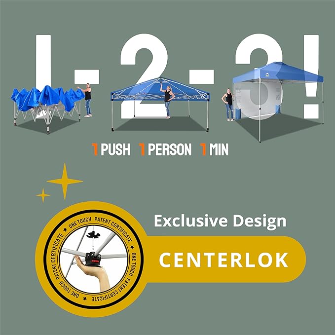 CROWN SHADES 10x10 Pop Up Canopy with 1 Side Wall - Beach Tent with One Push Setup - Outdoor Sun Shade for Events, Parties, Camping - Gazebo with STO-N-Go Cover Bag (Blue)