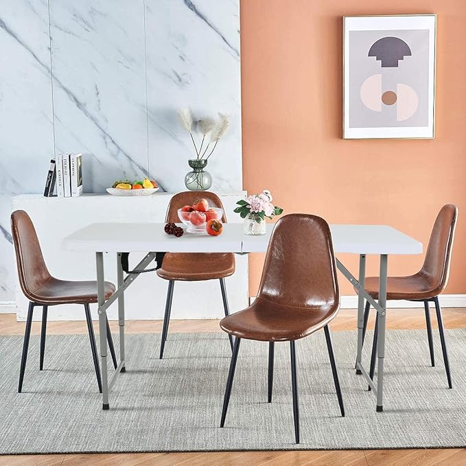 4FT Folding Table, Height Adjustable Table, Heavy Duty Plastic Tables Portable Fold-in-Half Utility Table w/Handle & Lock for Camping BBQ Party Banquet Wedding Market Events, 330LBS