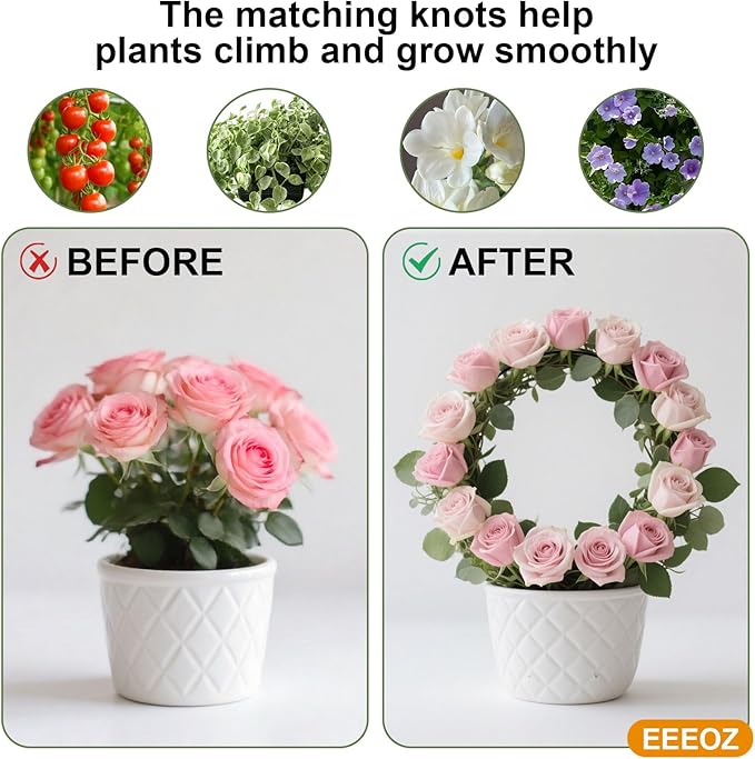 8 Pack Circle Trellis for Climbing Plants Indoor,13" Plants Climbing Holder Rack with 20 Plant Twist Tie for Potted Plants Flowers Indoor,Small House Plant Trellis for Flower Plant Support