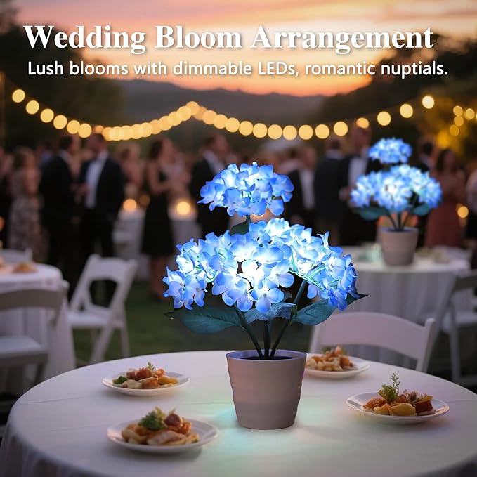 Blue Artificial Hydrangea LED Flower Pot - Lighted Floral Decor for Wedding, Christmas, Home Decor, Battery-Operated Night Light, Gift for Women