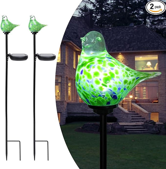 Afirst Solar Outdoor Lights Decorative Hummingbird Garden Stake Handblown Glass Stakes Outdoors Waterproof for Garden Pathway Decoration 2 Packs