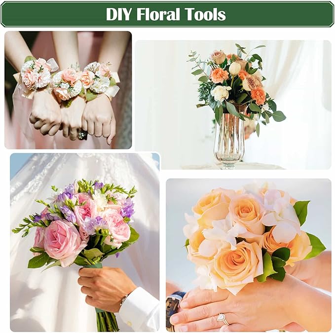 PAXCOO Floral Arrangement Kit with Green Tape and Wire, Boutonniere Flower pin, Wire Cutter for Wreath Making Supplies