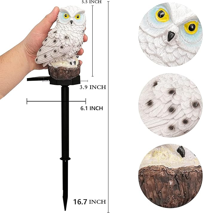 Dazzle Bright 2 Pack Owl Figure Solar LED Lights, Resin Garden Waterproof Decorations with Stake for Outdoor Yard Pathway Outside Patio Lawn Decor to Scare Birds Away, Gifts for Women, Owl Lovers