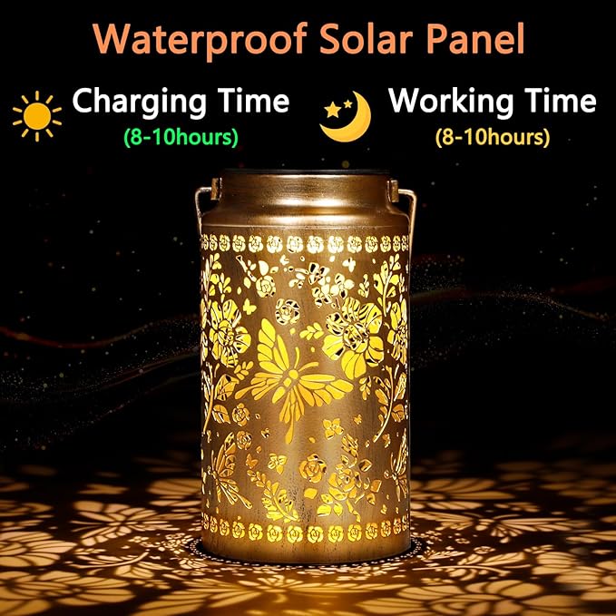 Butterfly Solar Lanterns Outdoor Waterproof, Metal Hanging Lights Decorations for Garden Yard Lawn Patio, Unique Butterfly Gifts for Women Mom Grandma Gardener Mother in Law Christmas