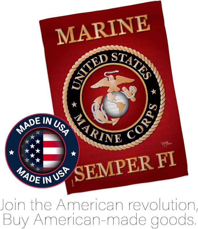 Breeze Decor Marine Corps Pack Armed Forces USMC Semper Fi United State American Military Veteran Retire Official Applique Banner Small Garden Yard Gift Double-Sided, House Flag 28" x 40", Made In USA