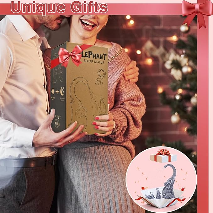 Goodeco Garden Elephant Statue Outdoor - Elephant Gifts with Solar Watering Lights, Siting Elephant Figurine Perfect for Yard, Patio, and Pathway Decor - Ideal Gardening Gifts