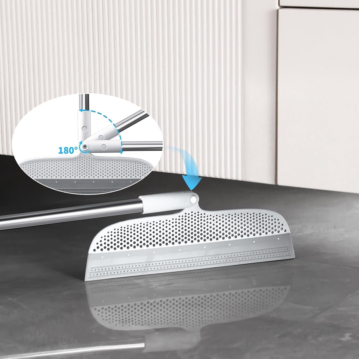 Rubber Squeegee Broom for Floor, 51.77'' Long Handle Multifunction Scraping Silicone Floor Sweeper, Pet Hair Remover Magic Broom for Carpets, Windows, Mirrors, Rugs, Hardwood, Tile Cleaning