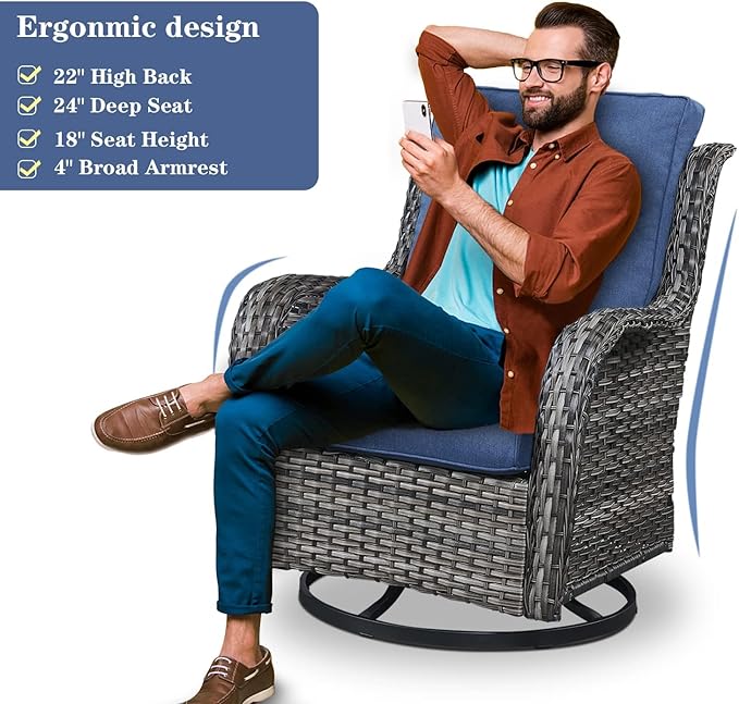 8 Piece Outdoor Patio Furniture Set - 41" CSA Propane Fire Pit Table Patio Conversation Set with Swivel Rocker Outdoor Chairs, Wicker loveseat and Ottoman for Outside Casual Gathering