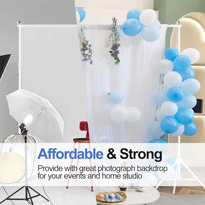 EMART Backdrop Stand 10x10ft(WxH) Photo Studio Adjustable Background Stand Support kit with 2 Crossbars, 8 Clamps, 2 Sandbags and Carry Bag for Parties, Events Decoration, Wedding, Photography -White