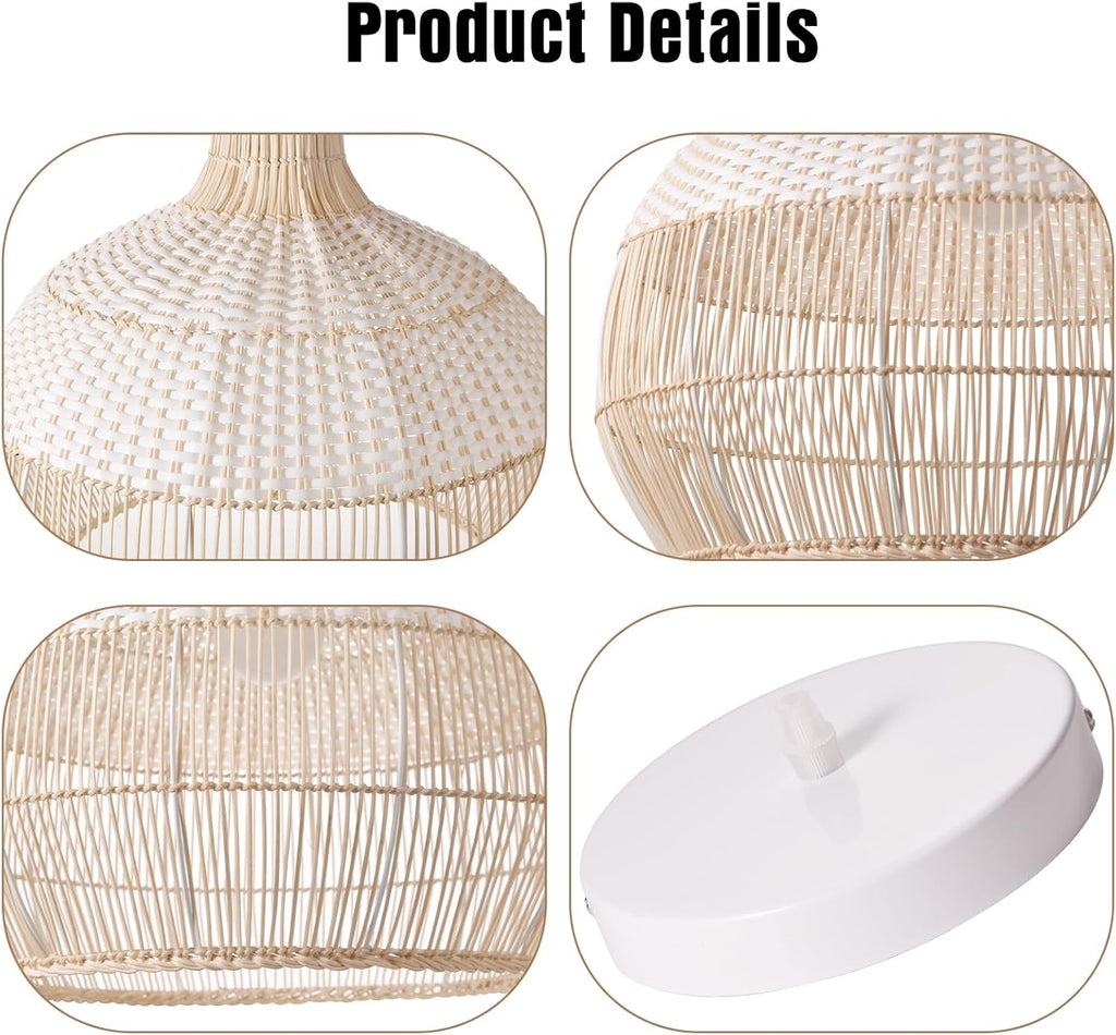 Arturesthome White Rattan Pendant Light for Kitchen Island Sink, Wicker Chandelier, Handmade Woven Hanging Ceiling Light Lampshade