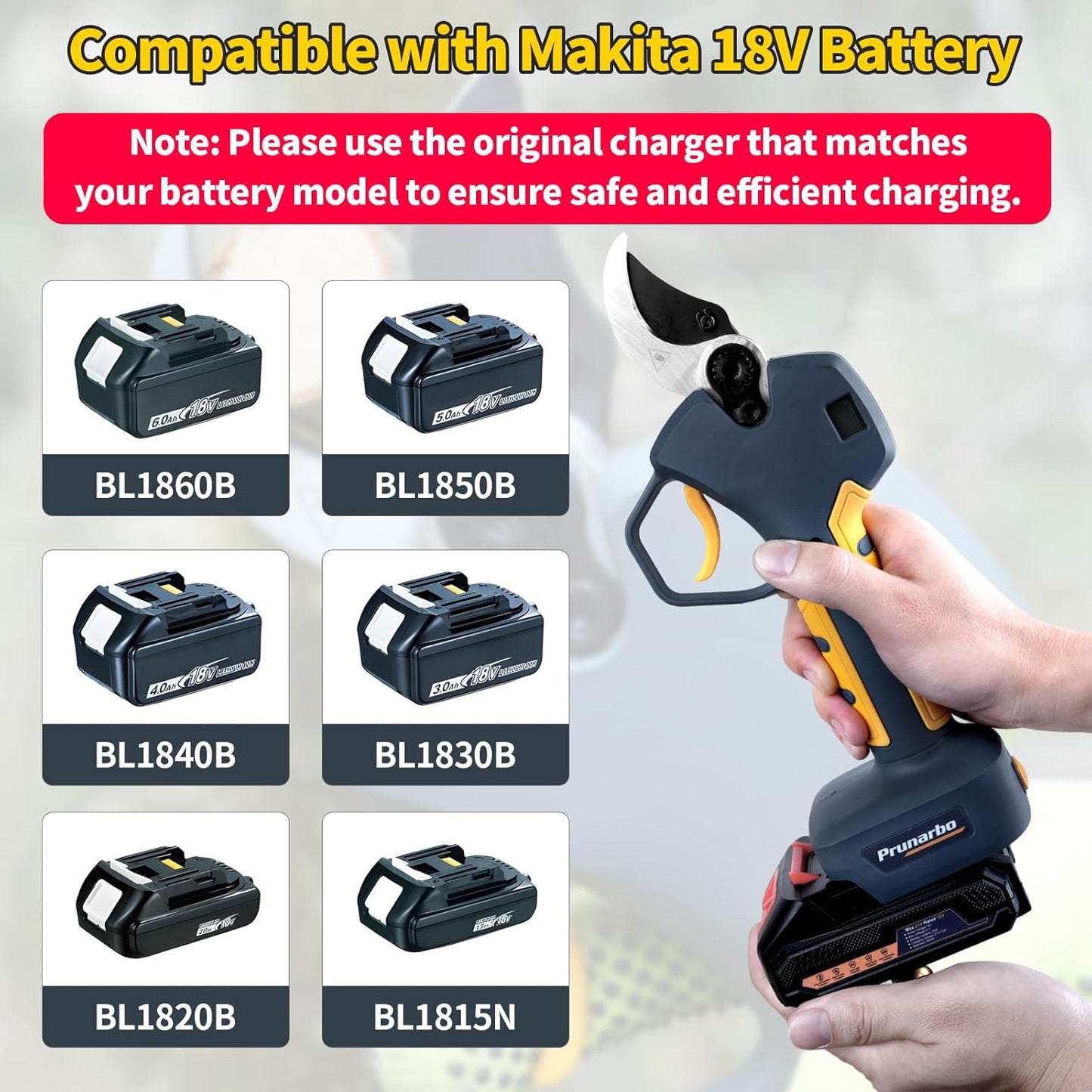 Electric Pruning Shears 40mm Compatible with Makita 18V Battery, Cordless Pruners for Gardening Heavy Duty Professional Electric Branch Cutter Tree Scissor 0.8''-1.6'' Adjustable Cutting(Only Body)