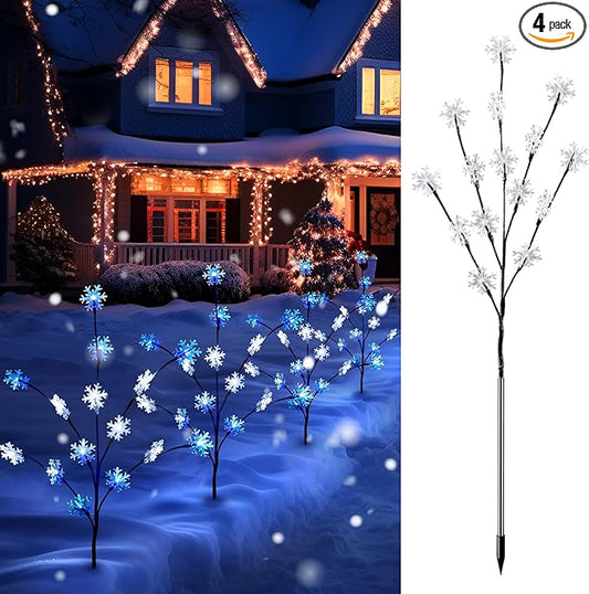 Brightown Snowflake Pathway Lights, 4 Packs Christmas Yard Lights, Small Christmas Tree with Lights, Christmas Lights Outdoor Yard Decorations, Blue and White