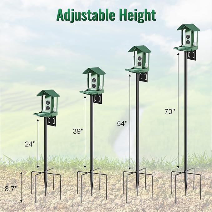 Bird Feeder Pole, 76in Adjustable Bird House Pole for Outdoors, Heavy Duty Smart Feeder Pole Mount Kit for Feeders, Birdhouse, Weather Station, Birdwatching