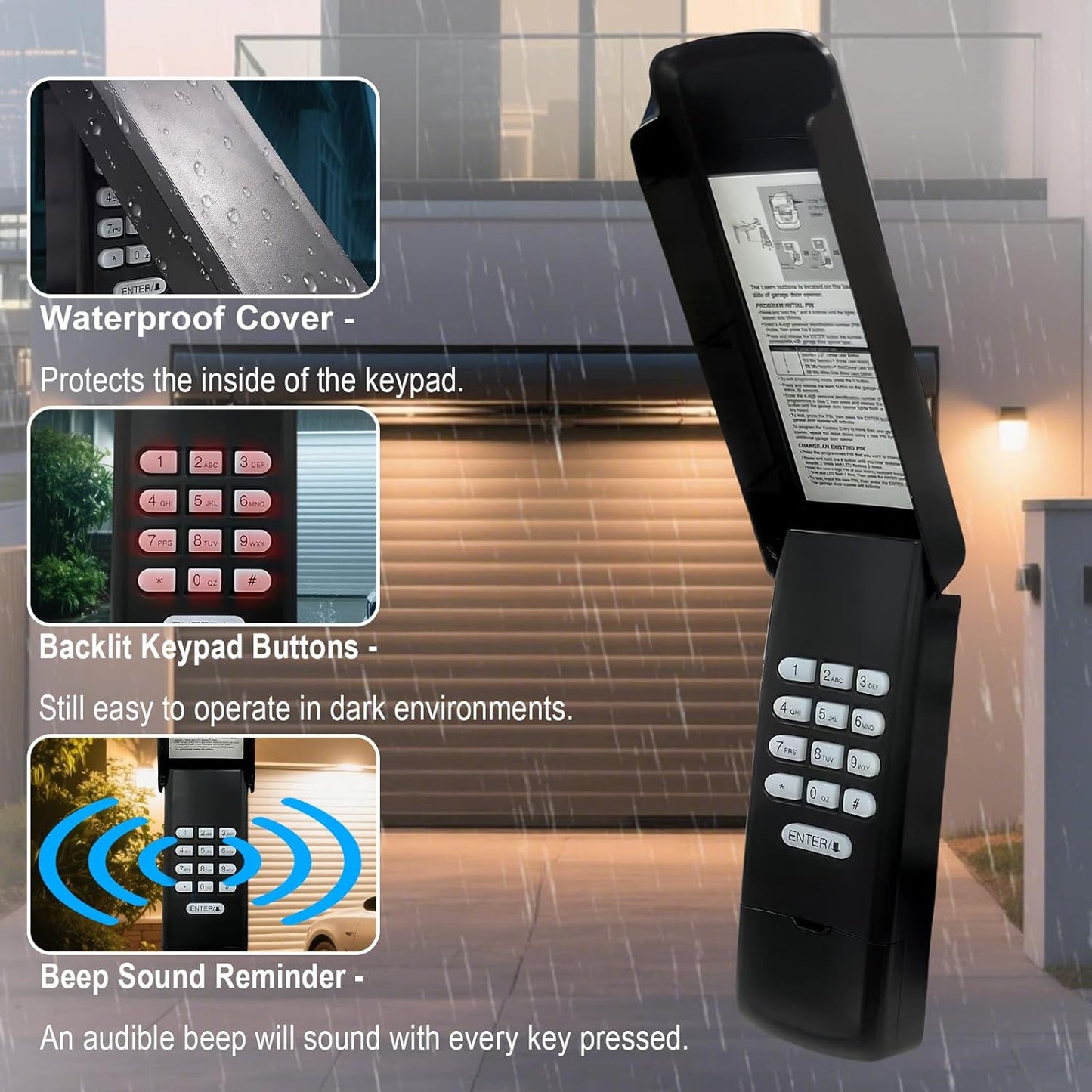 Garage Door Opener Keypad Replacement for Liftmaster Chamberlain Craftsman Garage Door Opener Keypad Compatible with Purple/Red/Orange/Green/Yellow Learn Button Since 1993 - Black Shell