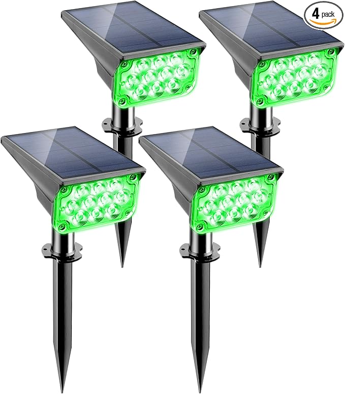 Green Solar Spot Lights Outdoor, St. Patrick's Day Decor Lights with IP65 Waterproof 20 LEDs Solar Landscape Spotlights for Garden Path Yard Holiday Christmas 4 Pack
