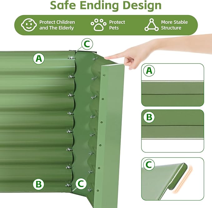 8x2x2ft Raised Garden Bed - Galvanized Deep Root Planter Boxes Outdoor with Wing Nuts and Safety Edges for Gardening Vegetables, Flowers, Herbs, Succulents - Olive Green