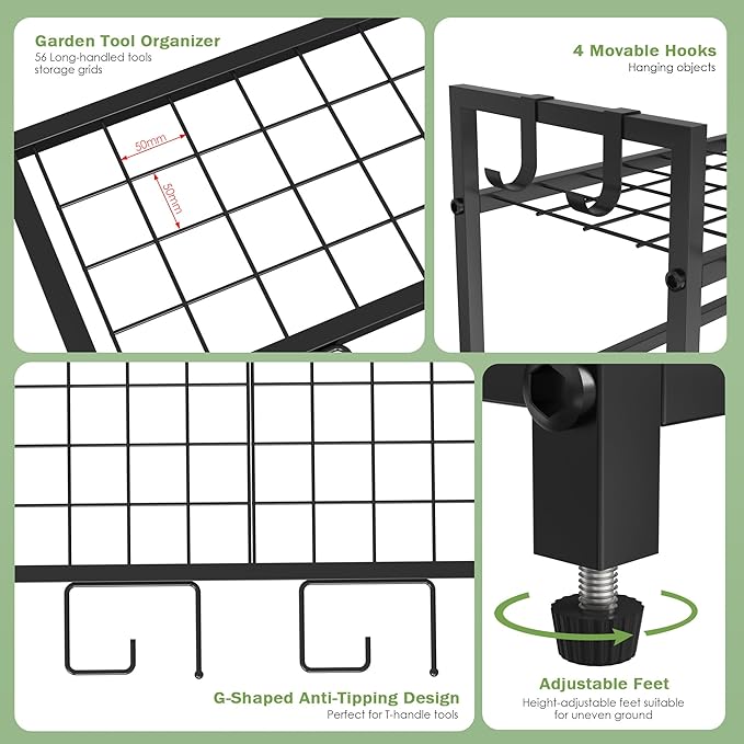 Garden Tool Rack Organizer for Garage Yard Tool Storage, Garden Tools Storage for Organization Black Metal Gardens Tools Holder for Yard Shed Garage