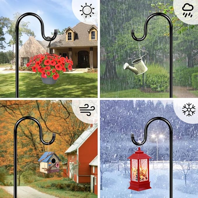 48" Shepherds Hooks for Outdoor, Heavy Duty Garden Bird Feeder Pole for Hanging Bird Feeder, Plant Baskets, Solar Light Lanterns, Outdoor Plant Hanger Hook with 5 Base Prongs,1 Packs