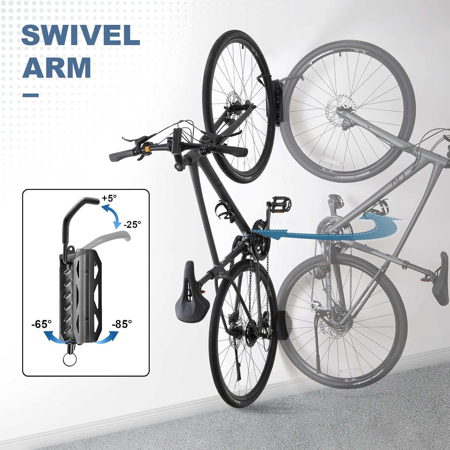 QAQ Swivel Bike Wall Mount, Vertical Bike Rack Garage Holds Up to 66lbs, Bike Hooks for Garage Space-Saving, Easy to Install - 2 Pack