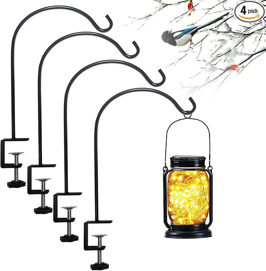 Deck Hook for Railing 4 Pack Deck Bird Feeder Pole with 2.2 Inch Strengthened Clamp for Hanging Bird Feeders, Lanterns, Wind Chimes, Flower and Plant Baskets