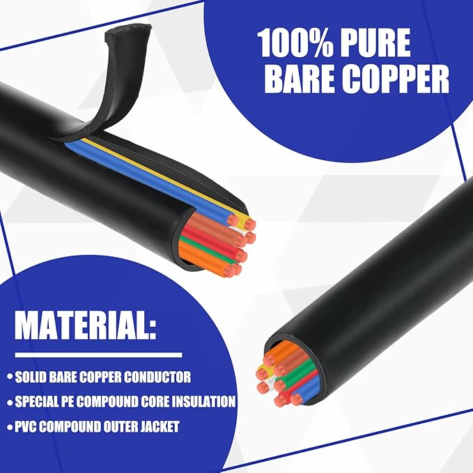 Hoolerry Solid Sprinkler System Wire 18 Gauge Irrigation Wire with UV Resistant PVC Jacket Sprinkler Cable for Underground Irrigation Field Central Control System 30v Ul Listed(18/7, 50 Ft)