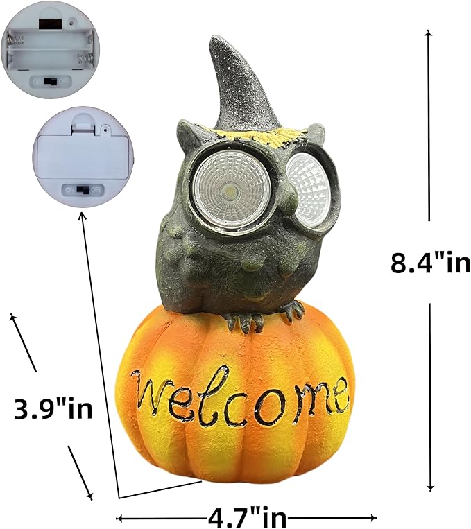 coolboy Pumpkin Owl Garden Statue,Waterproof LED Lights Outdoor Decor,Resin Owl Ornament,Pumpkin Lantern Indoor Figurines for Patio Garden Table Decor for Ourdoor Garden