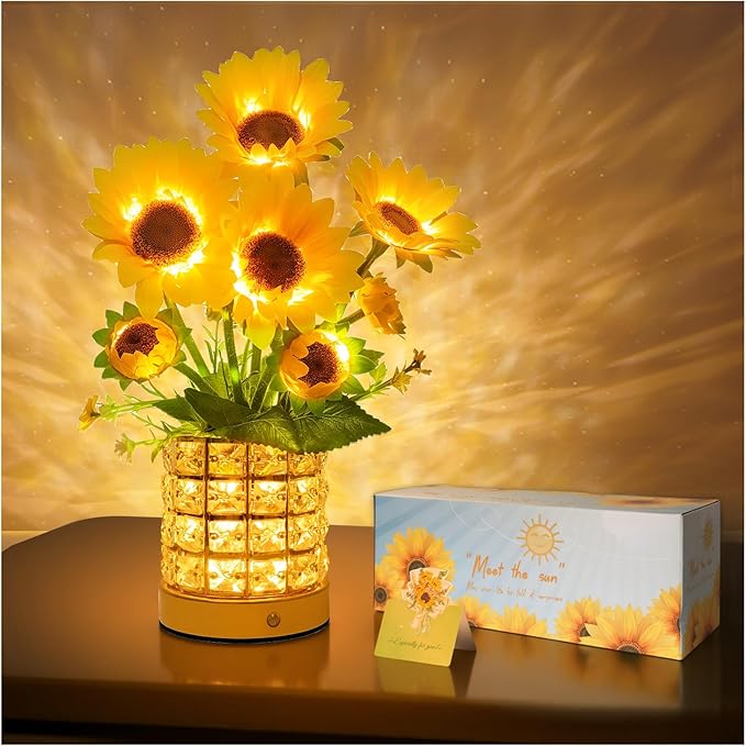 Sunflower LED Lamp,USB Rechargeable Touch Night Light, 3 Color Stepless Dimmable,Small Battery Flower Decor for Bedroom, Restaurant, Bar – Birthday, Mother’s Day,Wedding Gifts for Women,Mom