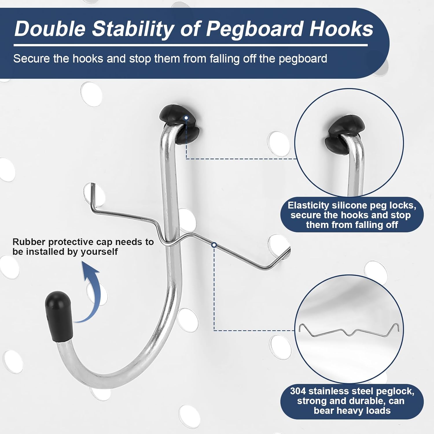 17-in-1 Pegboard Hooks Assortment - 143 Pcs 14 Sizes Peg Board Organizer Accessories Kit with 6 Pegboard Bins, 30 Silicone & 42 Stainless Steel Peg Hook Locks for 1/4" and 1/8" Pegboards Hanging Tools