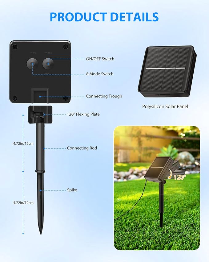 Brightown 2 Pack Solar String Lights for Outside, Each 46Ft 120 LED Solar String Lights Outdoor with 8 Modes, IP65 Waterproof Solar Lights for Patio Yard Wedding Garden Party Decorations, Cool White