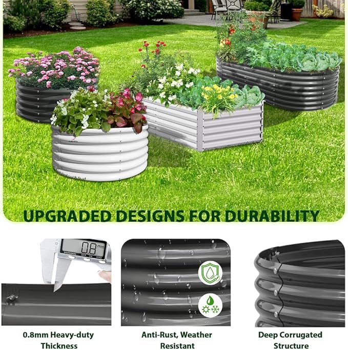 A ANLEOLIFE 8x4x2ft Galvanized Raised Garden Bed Kit, Oval Metal Deep Root Planters for Outdoor Plants Vegetables Flowers Herb, Large Bottomless, 478 Gallon Capacity- Quartz Grey