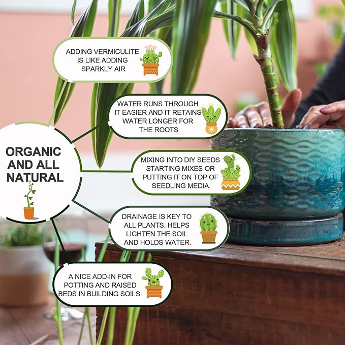 40QT Horticultural Vermiculite Bulk, Organic Vermiculite for Plants, Course Grade Vermiculite for Gardening, for houseplants, for Mushrooms, to Maintain Soil Moisture and Plant Growth(2-4mm)