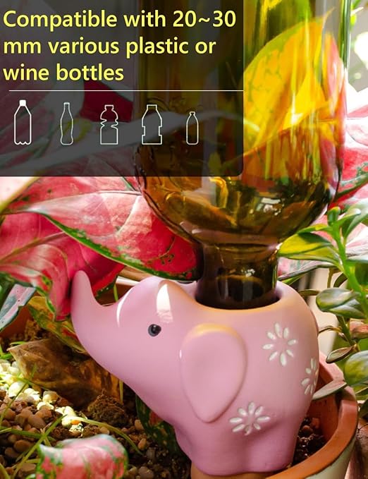 4 Pack Plant Watering Devices, Elephant Shape Terracotta Watering Spikes, Vacation Self Watering Planter Insert, Automatic Plant Waterer for Indoor Outdoor Plants