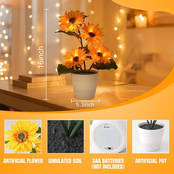 Sunflower Lamp for Womens Gifts, Christmas Birthday Gifts for Women Mom Granddaughter Girlfriend Friend Wife Her Anniversary Birthday, Bedroom Bar Coffee Shop Sunflower Night Light Flower Lamp Decor