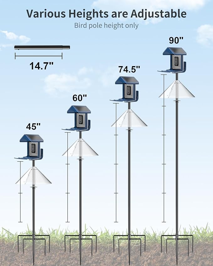 Bird Feeder Pole with Squirrel Baffle - 90 Inch Bird House Pole for Outdoors Heavy Duty, Squirrel Proof Baffle with Stainless Steel Spring for Better Defense, Slip-Fit Connection