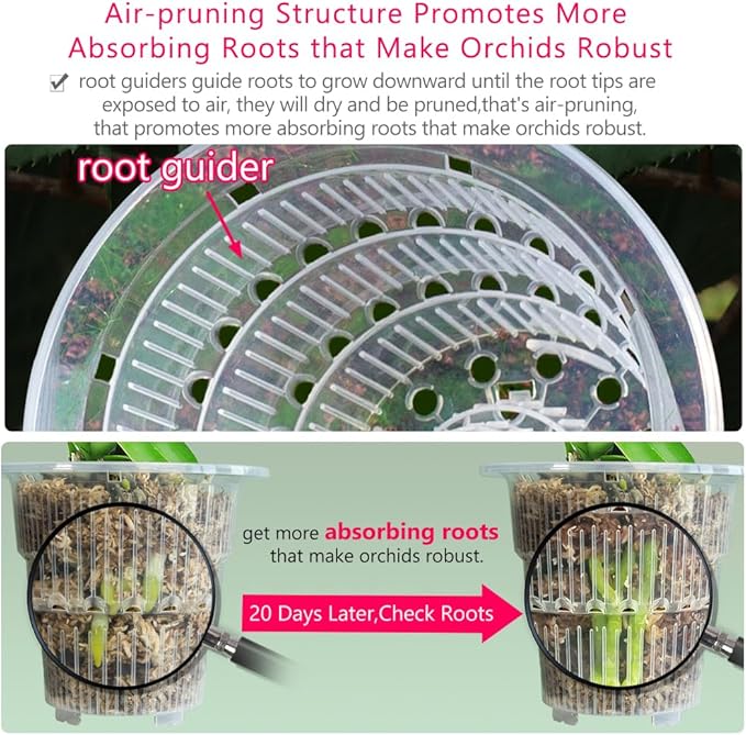 4 inch Orchid Pot with Holes for Repotting, Double Layer Plastic Imitate Ceramic Planter, Clear Orchid Pot Match Decorative Container