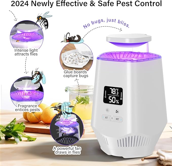 Fruit Fly Traps for Indoors, Fooxem Gnat Traps for House Indoor Fly Trap Indoor, Effective Fruit Fly Traps Bug Zapper Indoor Mosquito Trap for House Plant Pest Control with 10 Sticky Boards