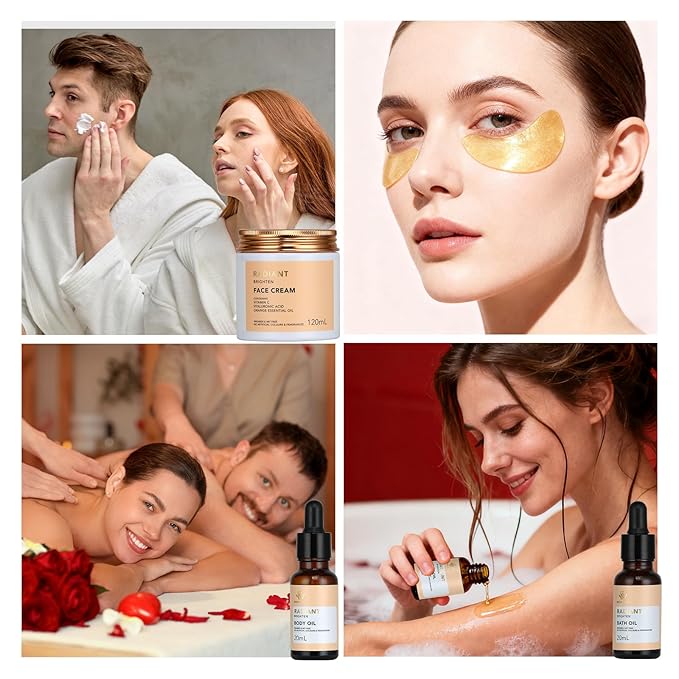 Skin Care Set for Women & Men, 28pcs Facial Kit at Home, Self Care Pamper Set, Birthday Gifts, Orange Spa Gift Baskets for Women, Serum, Face Cream, Bath Oil, Bath Bomb, Mothers Day, Christmas, Dad