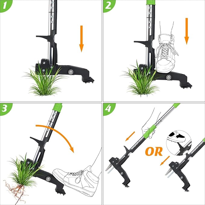 4-Claw Weed Puller Tool Stand Up Heavy Duty, 40'' Long Weeding Tool with Long Handle Stainless Steel Claws Gardening Weed Pulling Tool for Lawn and Garden