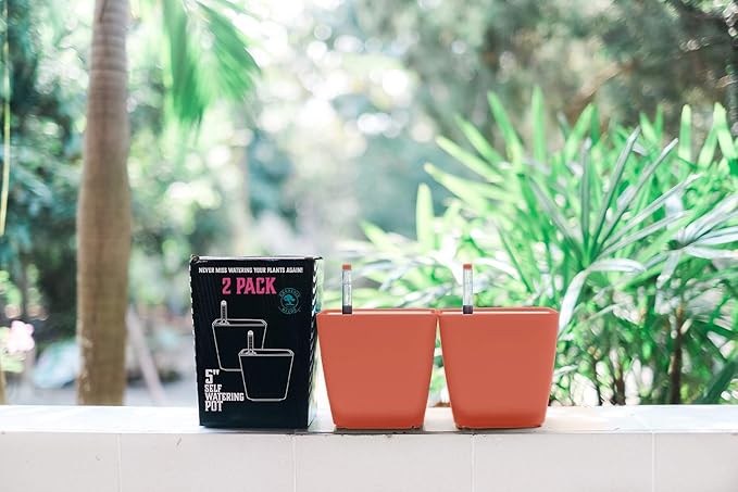 GARDENIX DECOR 5" Self Watering pots for Indoor Plants - Flower Pot with Water Level Indicator for Plants, Grow Tracking Tool - Self Watering Planter Plant Pot – 2 Pack Terracota